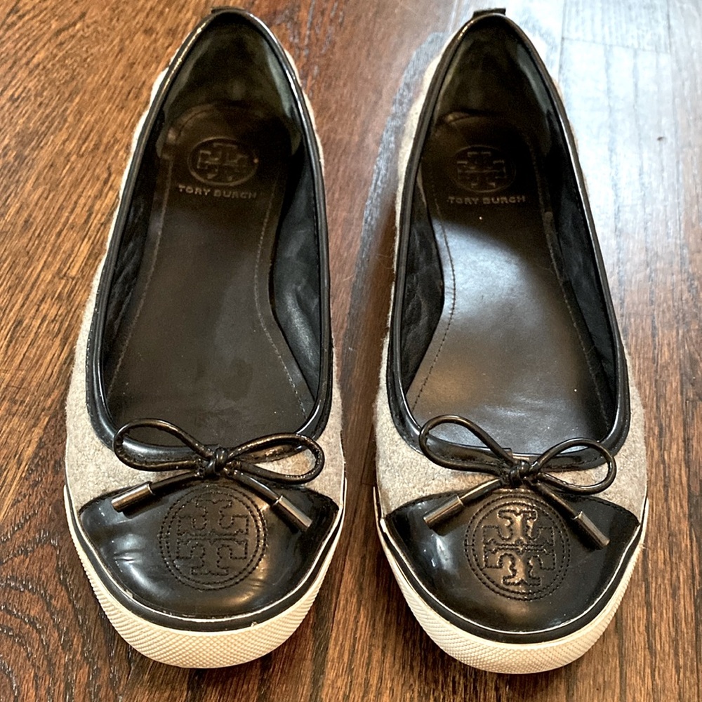 Tory Burch Wool Quilted and Leather Flats